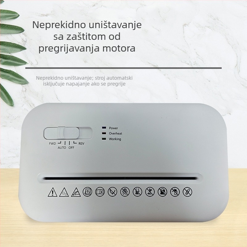 Kompaktna električna sjeckalica za papir, namijenjena uredu, komercijalnoj i kućnoj uporabi, stolna, s segmentiranim drobljenjem, prijenosna