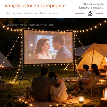 Vanjski projekcijski zaslon s trojnožnim stalkom, 4K, kampiranje, otporan na vjetar