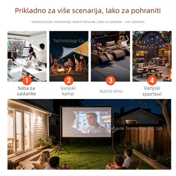 Vanjski projekcijski zaslon s trojnožnim stalkom, 4K, kampiranje, otporan na vjetar