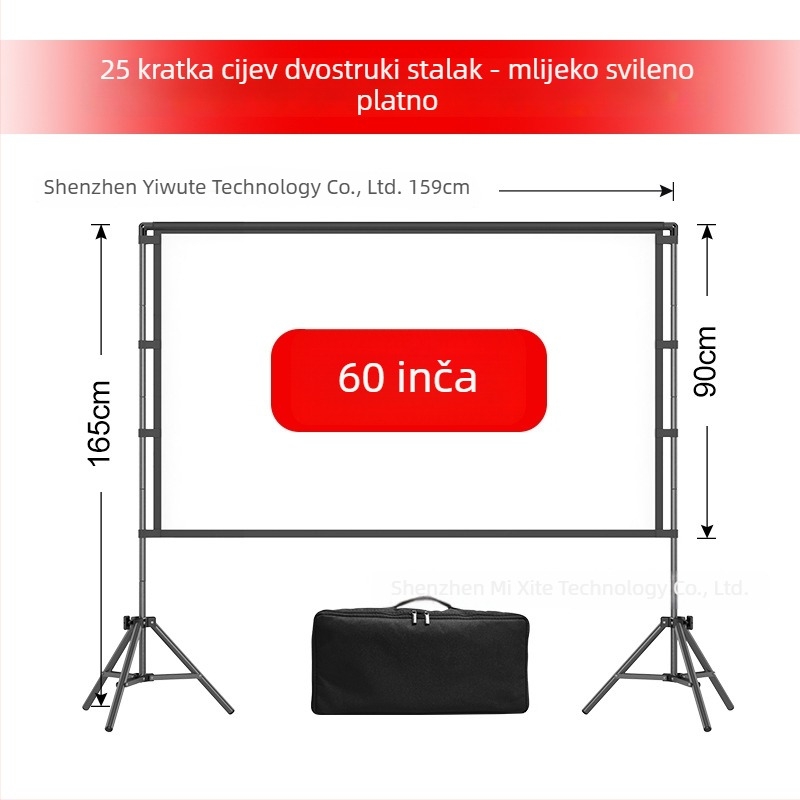 Vanjski projekcijski zaslon s trojnožnim stalkom, 4K, kampiranje, otporan na vjetar