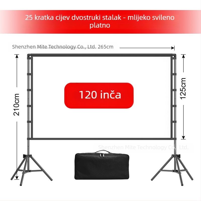 Vanjski projekcijski zaslon s trojnožnim stalkom, 4K, kampiranje, otporan na vjetar