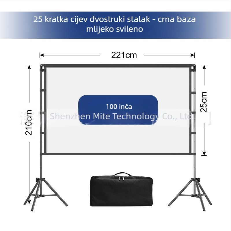 Vanjski projekcijski zaslon s trojnožnim stalkom, 4K, kampiranje, otporan na vjetar