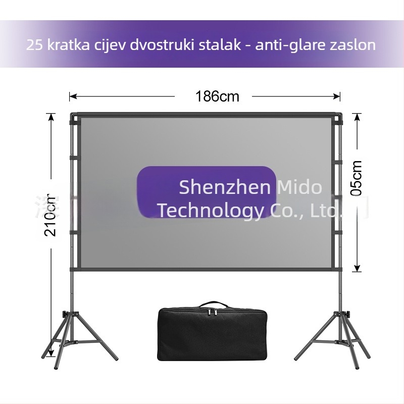 Vanjski projekcijski zaslon s trojnožnim stalkom, 4K, kampiranje, otporan na vjetar