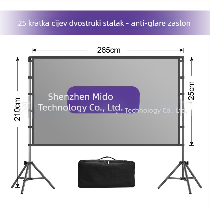 Vanjski projekcijski zaslon s trojnožnim stalkom, 4K, kampiranje, otporan na vjetar