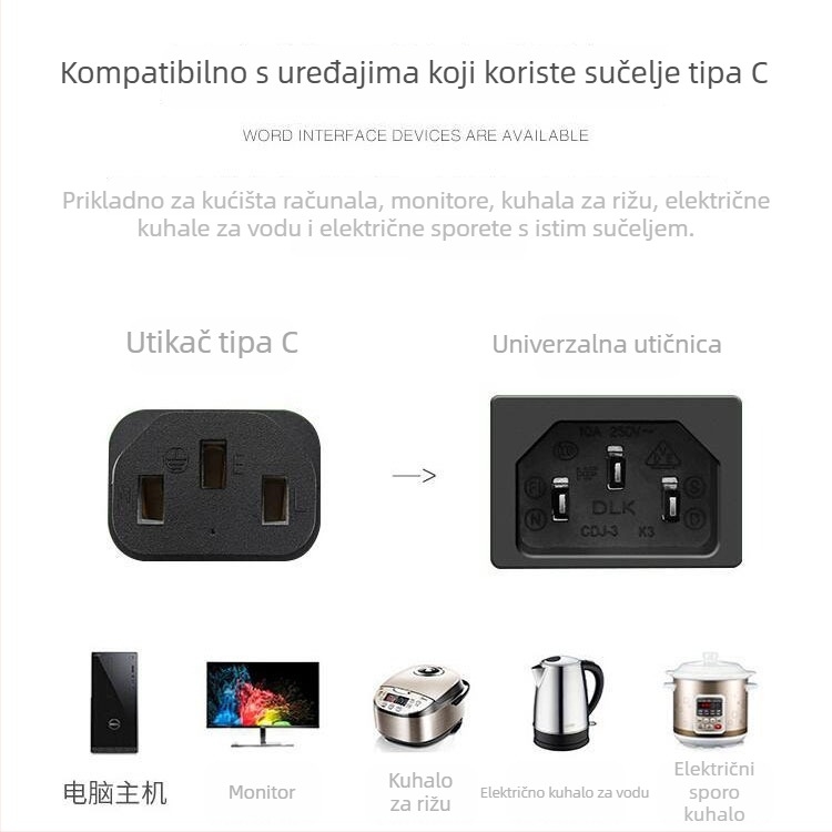 Napajajući kabel s bakreno premazanim aluminijem, s utikačem, francuskog stila, prema europskom standardu, 3-pinski konektor