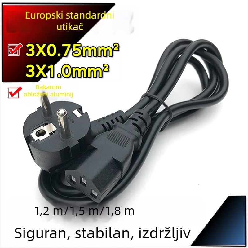 Napajajući kabel s bakreno premazanim aluminijem, s utikačem, francuskog stila, prema europskom standardu, 3-pinski konektor