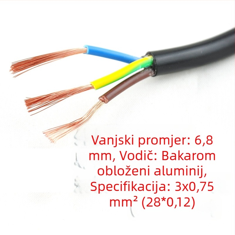Napajajući kabel s bakreno premazanim aluminijem, s utikačem, francuskog stila, prema europskom standardu, 3-pinski konektor