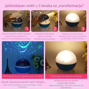 Rotirajući projektor zvjezdanog neba – noćna LED lampica s mjesecom i zvijezdama
