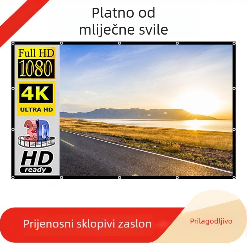 Projektorski ekran od mliječne svile, 100–150 inča, prijenosni HD ekran za kućnu i vanjsku upotrebu