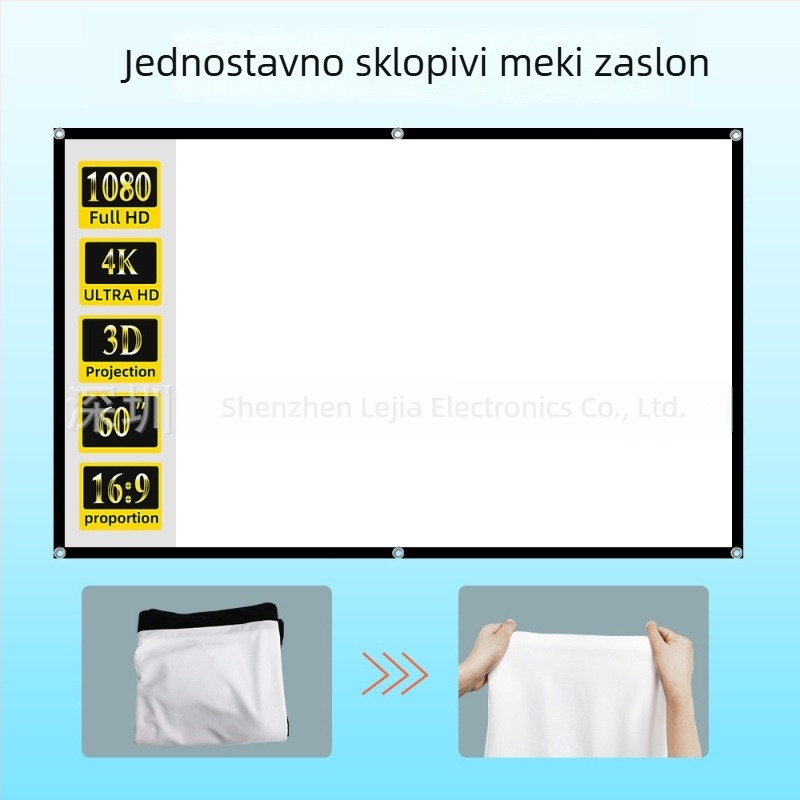 Projektorski ekran od mliječne svile, 100–150 inča, prijenosni HD ekran za kućnu i vanjsku upotrebu