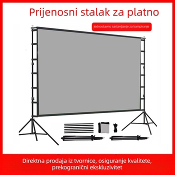Prijenosni vanjski projekcijski zaslon s dvostrukim stalkom, kućni kino, 60–120 inča