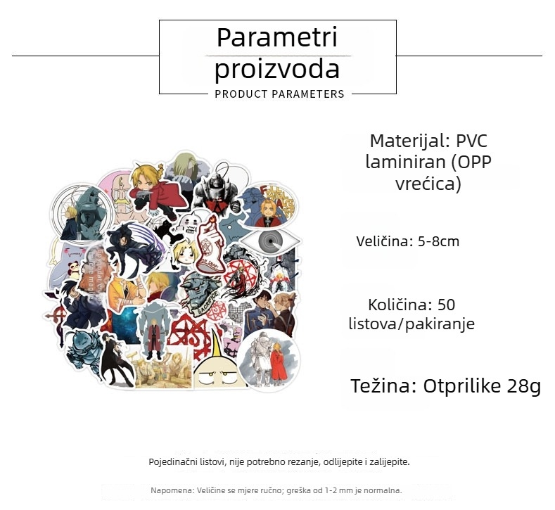 Set od 50 naljepnica japanski anime grafiti za prtljagu, električni romobil i bilježnicu
