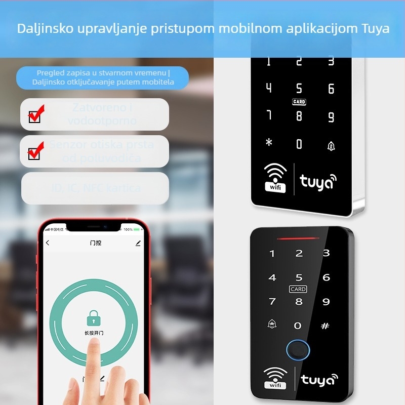 Pametna brava za otključavanje mobitelom, vodootporna na otvorenom, pristup otiskom prsta i lozinkom, elektronički mehanizam za jednokrilna vrata