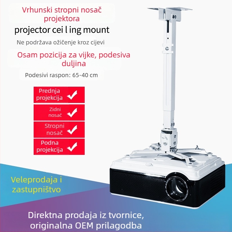 Držač projektora za strop i zid, teleskopski podesiv, 43–65 cm, univerzalni