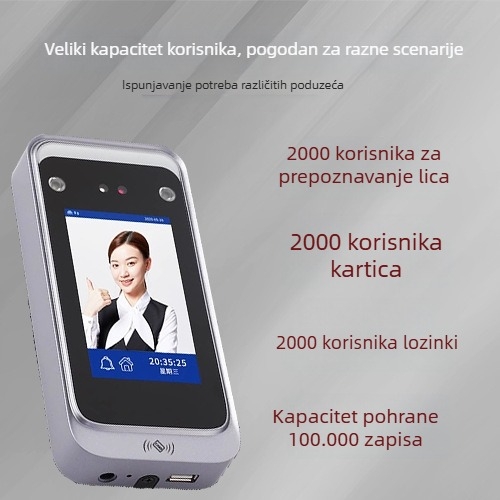 Uređaj za kontrolu pristupa s prepoznavanjem lica, dvostruka frekvencija, TCP/IP mreža, evidencija prisutnosti