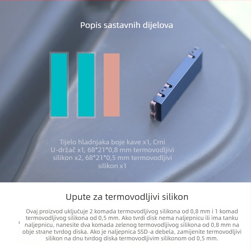 Chladić za SSD M.2 2280 NVMe, aluminijska legura, CNC obrada