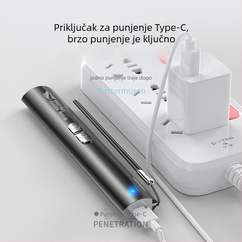 Smiling Shark laserska igračka za mačke, aluminijska legura, punjiva, dug domet, crveno-zelena LED indikacija