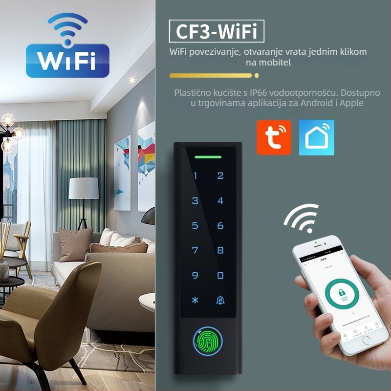 Vodootporan ABS usko kućište, pristup otiskom prsta, kartom i lozinkom — Tuya Smart WiFi sve-u-jednom uređaj