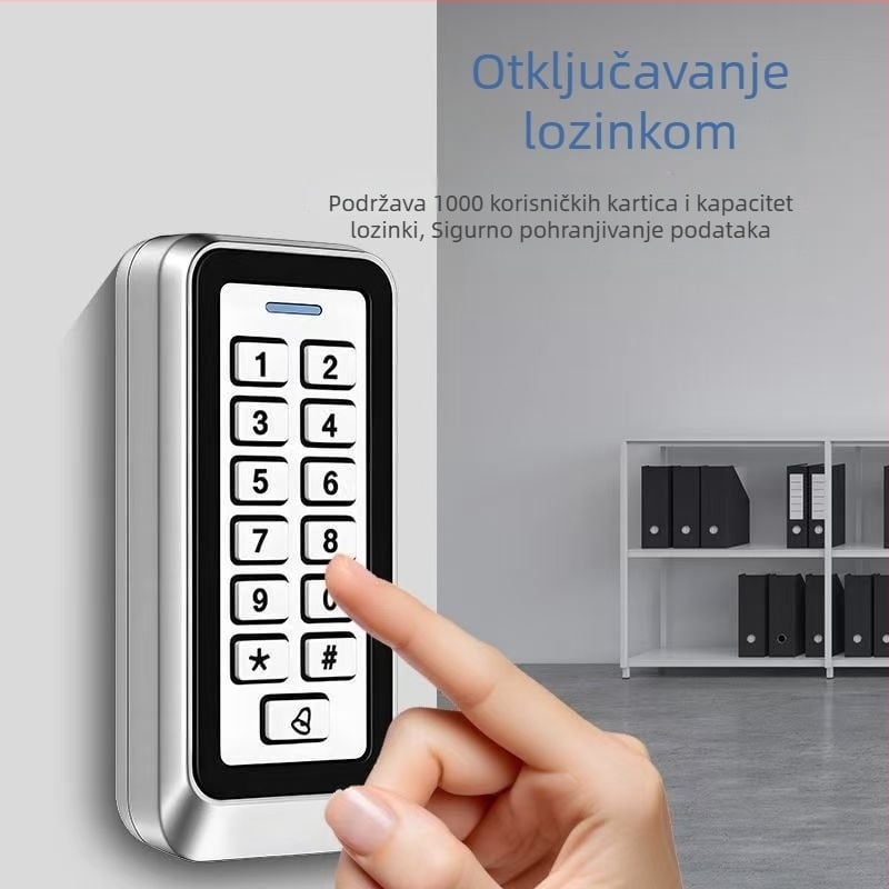 Metalni uređaj za upravljanje pristupom, vodootporan elektronički sustav kontrole pristupa, s osvijetljenim tipkama za čitanje kartice i unos lozinke, za ured