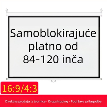 Ručno povlačni projekcijski zaslon s mehanizmom zaključavanja, veličina 84/100/120 inča, omjeri 16:9/4:3, bijela.
