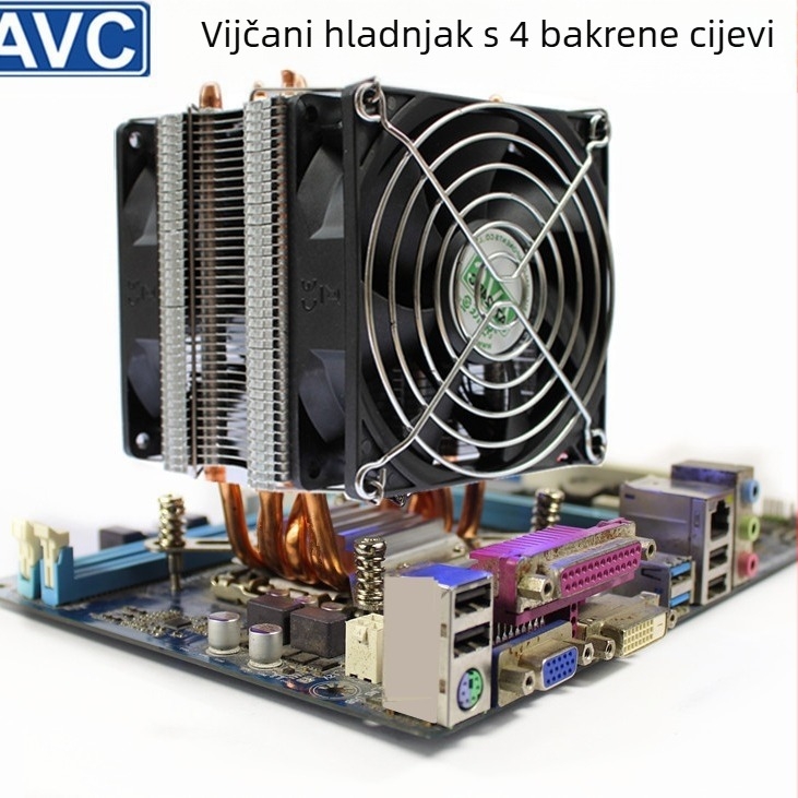 AVC4 Bakreni hladnjak CPU s bakrenim cijevima, tih, kompatibilan s 11511155/1366/2011, univerzalni server CPU ventilator