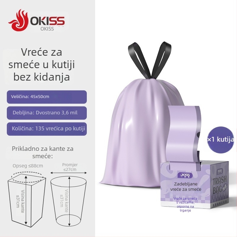 Debela vrećica za smeće sa šnuralom, kućna upotreba, velika kuhinjska veličina, jednokratna plastična vrećica