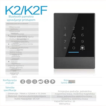TTLOKC Bluetooth sustav kontrole pristupa s aplikacijom, lozinkom i karticom, modeli K2/K2F, IC kartica 13,56 MHz, kapacitet 20000, za prostor za učenje