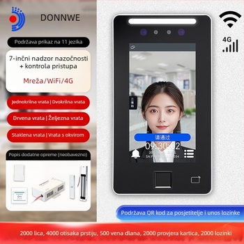 Dongwei XFace70V mrežni 7-inčni sustav za kontrolu pristupa i evidenciju radnog vremena s prepoznavanjem lica – sve-u-jednom uređaju, 4G prepoznavanje lica za vrata od drveta i stakla