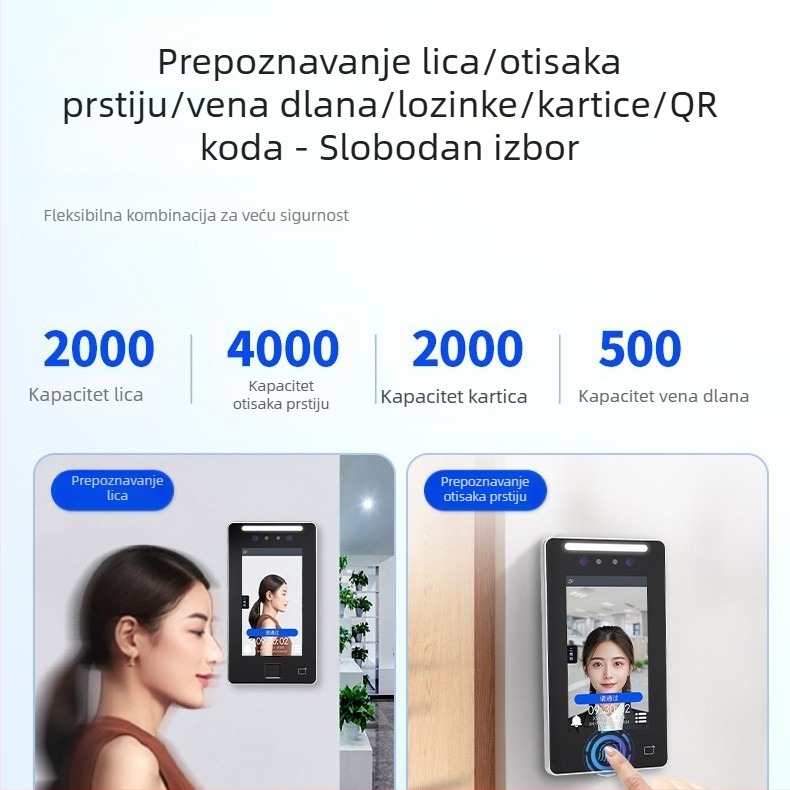 Dongwei XFace70V mrežni 7-inčni sustav za kontrolu pristupa i evidenciju radnog vremena s prepoznavanjem lica – sve-u-jednom uređaju, 4G prepoznavanje lica za vrata od drveta i stakla