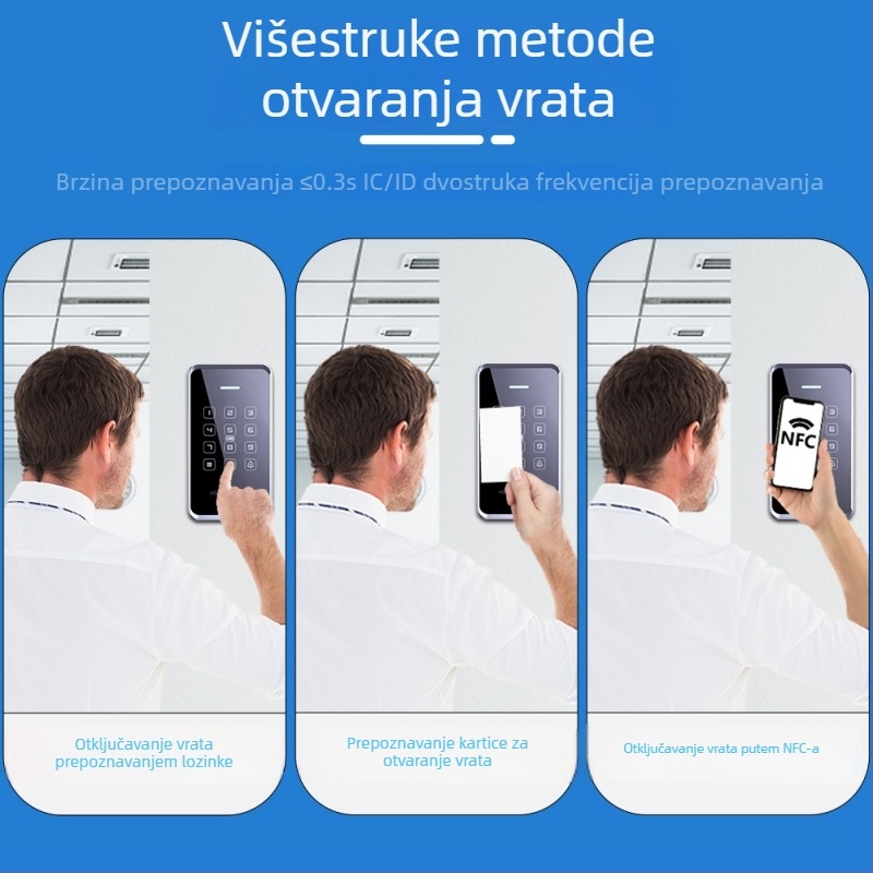 Dvostruko otporan sustav kontrole pristupa s lozinkom i NFC za mobilni telefon, elektromagnetski mehanizam zaključavanja za jednostruka i dvostruka staklena vrata
