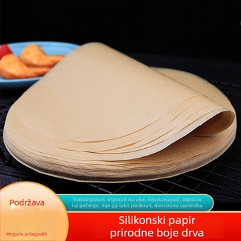 Prirodno boje silikonski papir za pečenje, kružni oblik, za roštilj, upija masnoću, neprijanjajući, otporan na visoke temperature, višestruka uporaba.