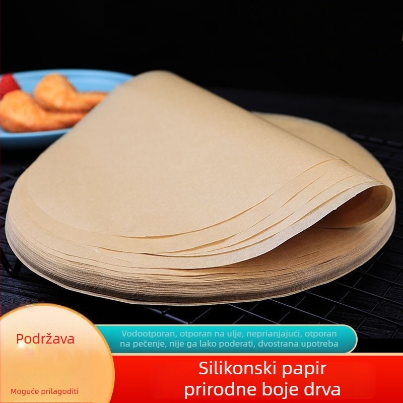 Prirodno boje silikonski papir za pečenje, kružni oblik, za roštilj, upija masnoću, neprijanjajući, otporan na visoke temperature, višestruka uporaba.