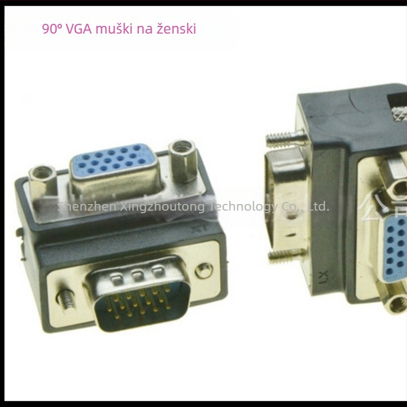 VGA koljeno adapter: muški–ženski, 15-pinski ženski na muški, za projektor/monitor, 90° i 270° savijanje