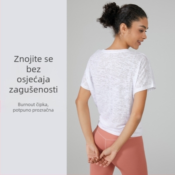 Nova opuštena joga bluza, tanko dišući sportski top, brzo sušeći kratkih rukava za žene
