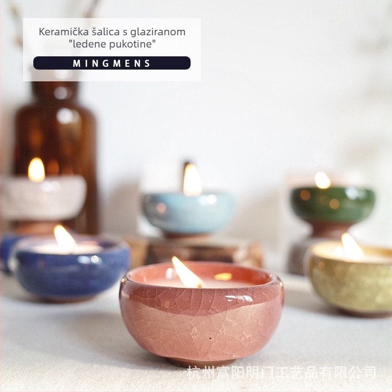 Keramička šalica s ledenim pukotinama za DIY aromatične svijeće, posuda za sojin vosak, kreativni držač svijeće