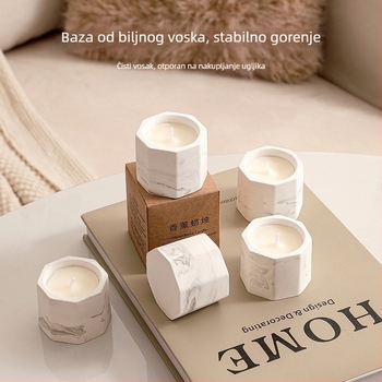 Aromatična svijeća u zdjeli od žbuke, tinta-stil dizajna, ambijentalni dekor spavaće sobe