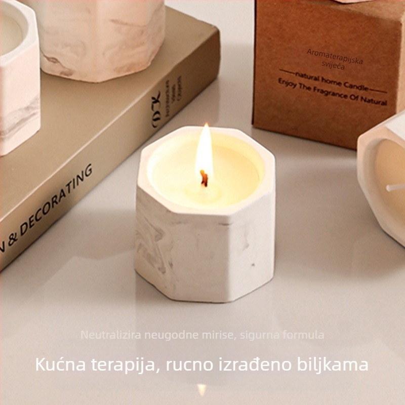 Aromatična svijeća u zdjeli od žbuke, tinta-stil dizajna, ambijentalni dekor spavaće sobe