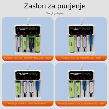 Punjač za litij baterije 26650, 18650, 26800 i 21700 — inteligentni punjač s četiri utora, Type-C priključak