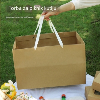 Torba za piknik od kraft papira – za dostavu, catering i pečenje, veliki kapacitet, ojačana izrada