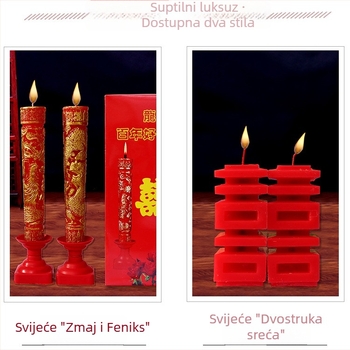 Bezdimne crvene svadbene svijeće – par za svadbenu sobu, set Zmaj i Feniks