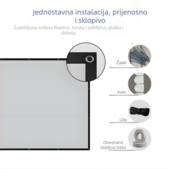 Sklopivi projekcijski ekran od mliječne svile za kućnu, uredsku i vanjsku upotrebu, 16:9 širokokutna projekcija, zidni nosač