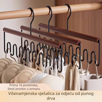 Višefunkcionalna vješalica za topiće i donje rublje, drveni kukica, valoviti organizator ormara