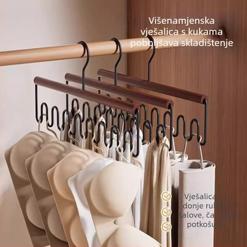 Višefunkcionalna vješalica za topiće i donje rublje, drveni kukica, valoviti organizator ormara