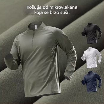 Muški brzi sušilni mikrofleece s dugim rukavom i zipom, za trčanje, planinarenje i vježbanje na otvorenom
