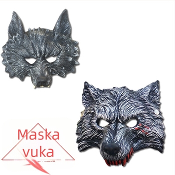 Maska vuka s crvenim zubima, PU mekana guma, za bar maske