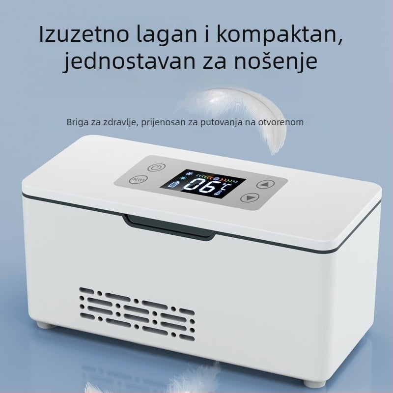 Prijenosni hladnjak za inzulin, hlađenje 0–18 °C, USB punjenje, za automobil i dom (12V/24V)