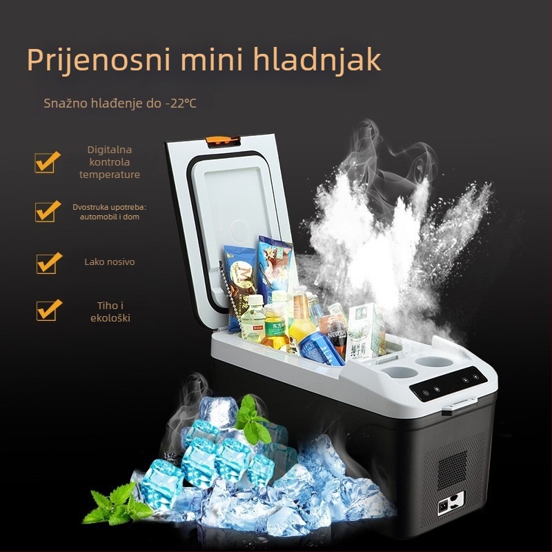 Prijenosni DC kompresor hladnjak za auto i dom, 16–20 L, 12–24 V, mini hladnjak za kampiranje