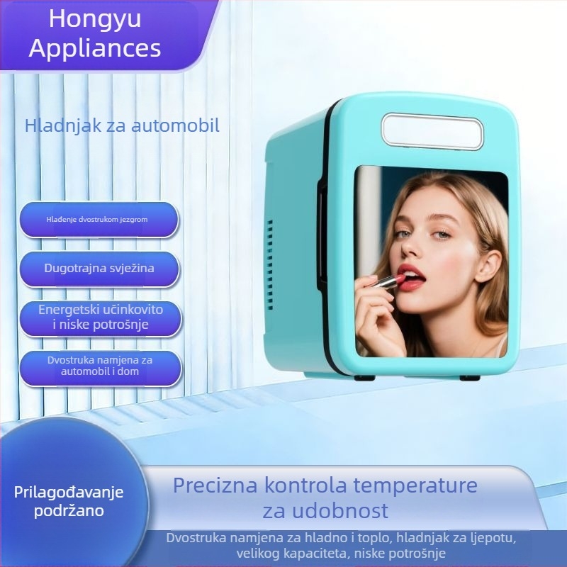 4L kozmetički frižider s ogledalom, mini hladnjak, prenosiv za dom, hlađenje i grijanje, USB auto hladnjak