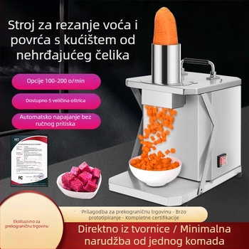 Kompaktni automatizirani stroj za sjeckanje voća i povrća na kockice, nehrđajući čelik, namijenjen komercijalnoj uporabi