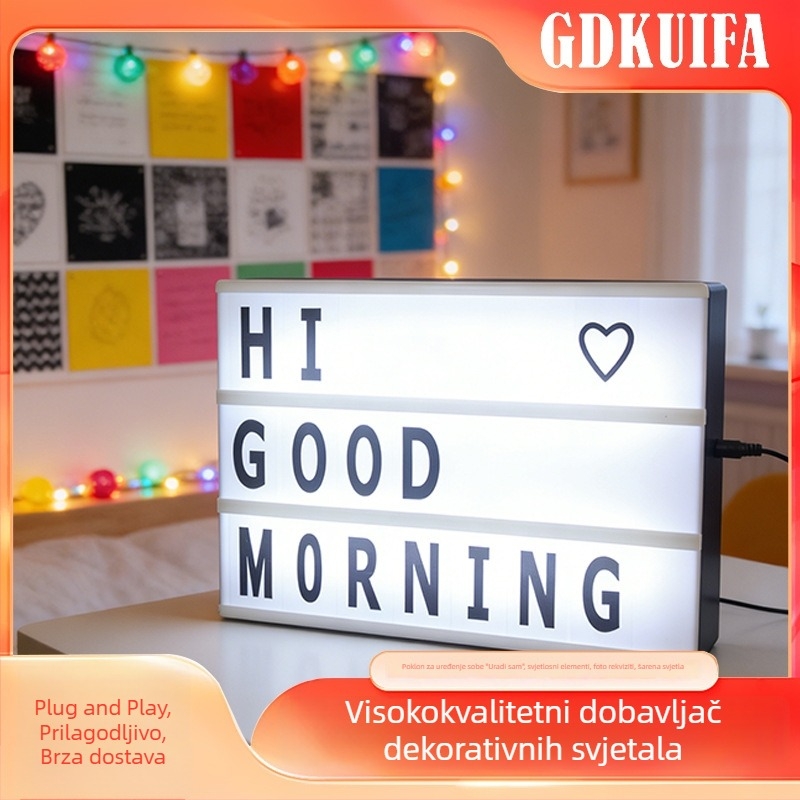 LED svjetleća kutija s slovima i slagalicom, crno-bijele kartice, DIY dekoracija sobe i rekviziti za fotografiranje, šareni svjetla